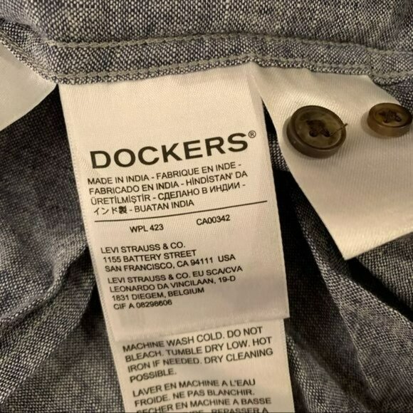 Dockers men’s denim blue long sleeve button up shirt regular fit - M - Picture 10 of 12